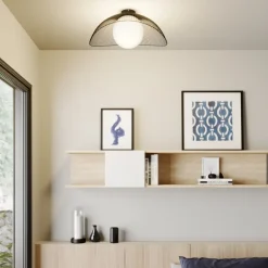 Lindby Fabronia loftlampe, sort/hvid, glas, kugle, E27