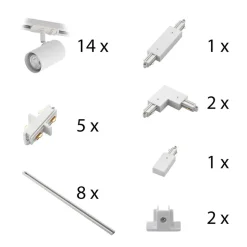 Lindby 1-faset skinnesystem Linaro, GU10, 14 lyskilde, hvid