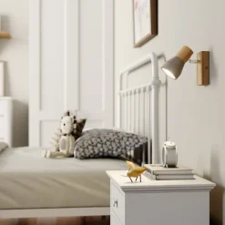 Lindby Filiz spotlight, 12 cm høj, træ, beton, E14