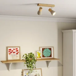 Lindby Filiz spotlight, 2 lyskilder, 27 cm, træ, beton, E14