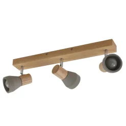 Lindby Filiz spotlight, 3 lyskilder, 47 cm lang, træ, beton, E14