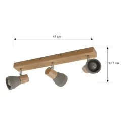 Lindby Filiz spotlight, 3 lyskilder, 47 cm lang, træ, beton, E14