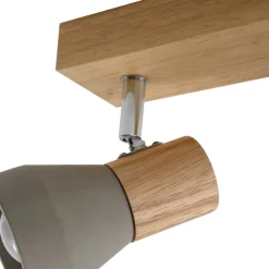 Lindby Filiz spotlight, 3 lyskilder, 47 cm lang, træ, beton, E14