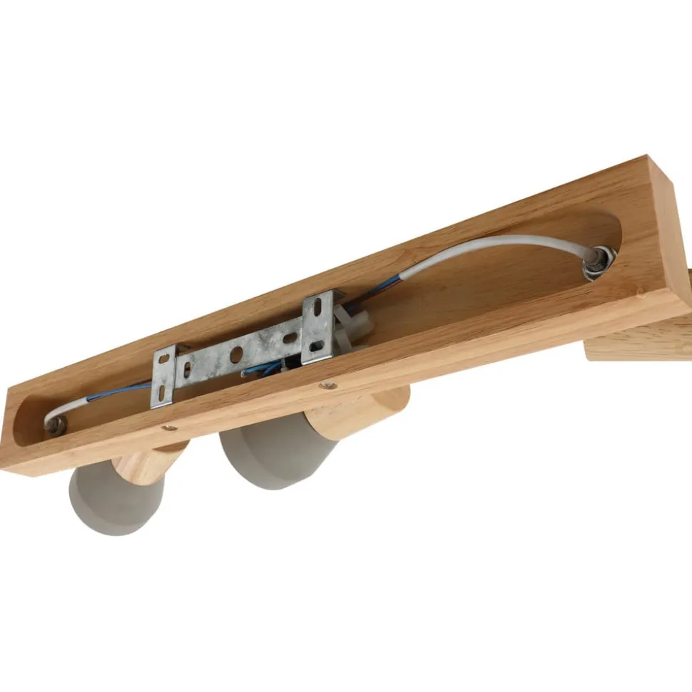 Lindby Filiz spotlight, 3 lyskilder, 47 cm lang, træ, beton, E14