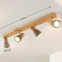 Lindby Filiz spotlight, 4 lyskilder, 77 cm, træ, beton, E14