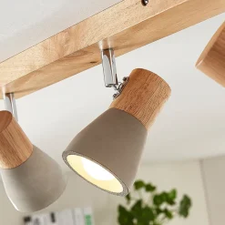 Lindby Filiz spotlight, 4 lyskilder, 77 cm, træ, beton, E14