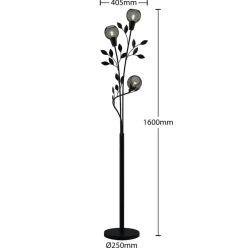 Lindby Florentine gulvlampe Kanye, 160 cm, sort, 3 lyskilder.
