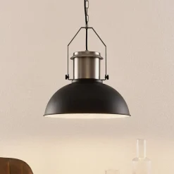 Lindby Freitjof hængelampe, sort/mat nikkel