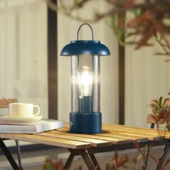 Lindby genopladelig bordlampe Yvette, blå, IP44, touchdæmper