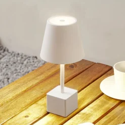 Lindby genopladelig LED-bordlampe Janea CUBE, hvid, metal