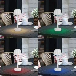 Lindby genopladelig LED-lampe Gaja, hvid, USB, IP44, RGBW, dæmpbar