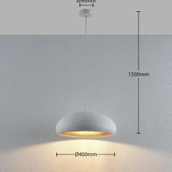 Lindby Gerwina pendellampe, hvid/guld, metal, 40 cm, E27