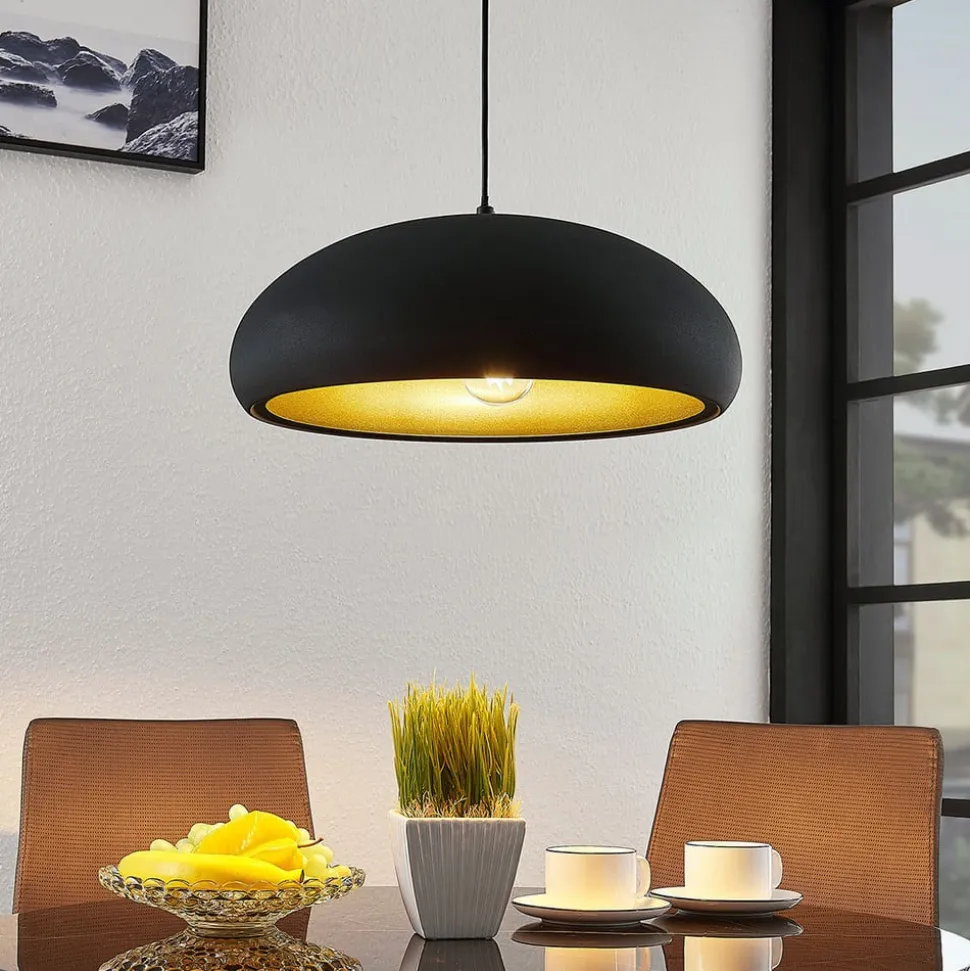 Lindby Gerwina pendellampe, sort/guld, metal, 40 cm, E27