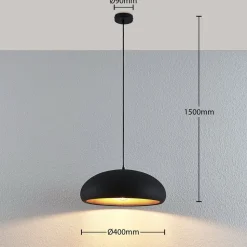 Lindby Gerwina pendellampe, sort/guld, metal, 40 cm, E27