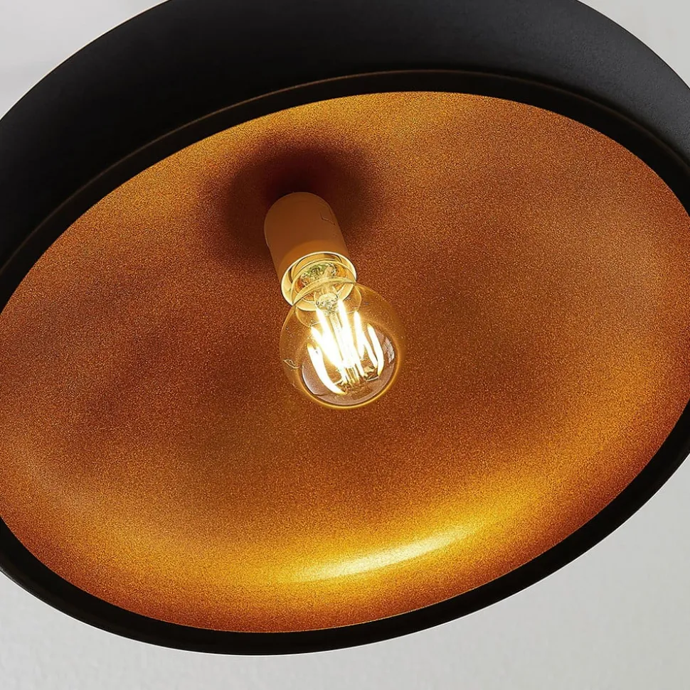 Lindby Gerwina pendellampe, sort/guld, metal, 40 cm, E27