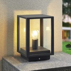 Lindby Giavanna sokkellampe, 29 cm, antracit, IP44, E27