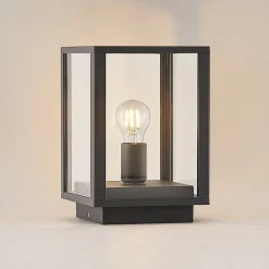 Lindby Giavanna sokkellampe, 29 cm, antracit, IP44, E27