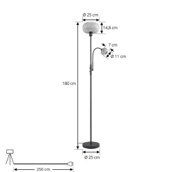 Lindby gulvlampe Aliette, sort/grå, glas, læselampe