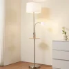 Lindby Gulvlampe Aovan, nikkelfarvet, hylde, USB-port