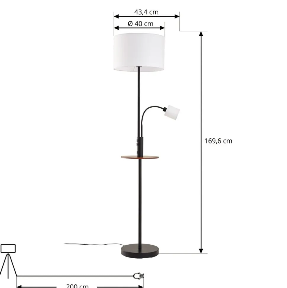 Lindby Gulvlampe Aovan, sort, hylde, USB-port