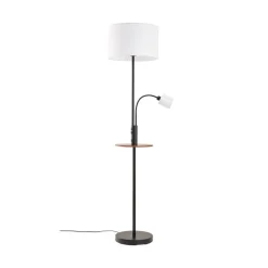 Lindby Gulvlampe Aovan, sort, hylde, USB-port