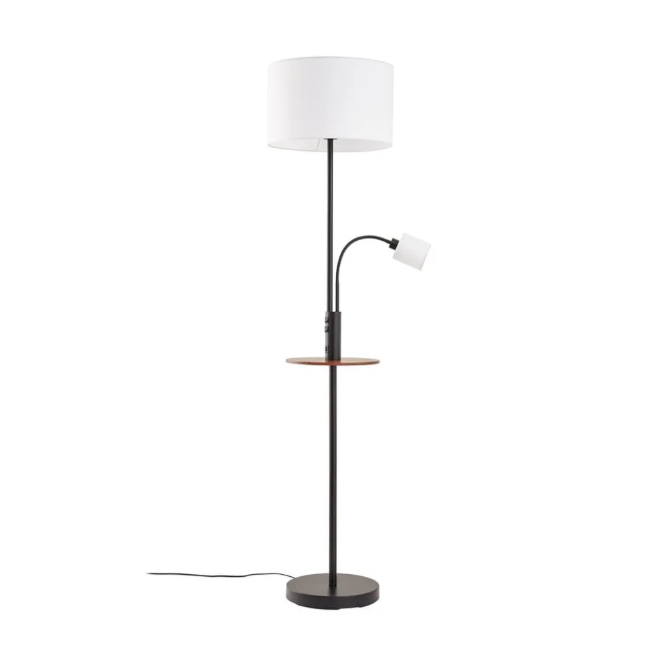 Lindby Gulvlampe Aovan, sort, hylde, USB-port