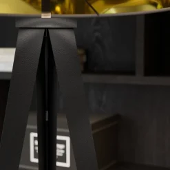 Lindby gulvlampe Benik, stativ, tekstil, sort/guld, 153 cm