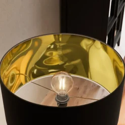 Lindby gulvlampe Benik, stativ, tekstil, sort/guld, 153 cm