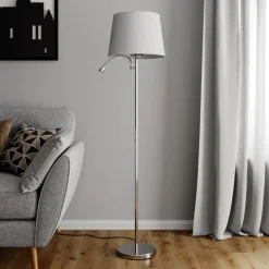 Lindby gulvlampe Benjiro, hvid, tekstil, læselampe, 150 cm