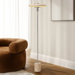 Lindby gulvlampe Branford, retro, beige, metal/travertin