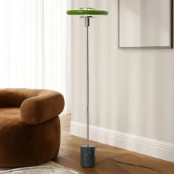 Lindby Gulvlampe Branford, Retro, grøn, metal/marmor