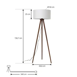 Lindby gulvlampe Charlia, hvid, valnøddetræ, højde 150 cm