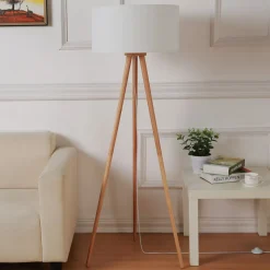 Lindby gulvlampe Charlia, hvid, træ, højde 150 cm