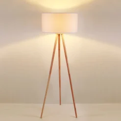 Lindby gulvlampe Charlia, hvid, træ, højde 150 cm