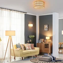 Lindby gulvlampe Charlia, hvid, træ, højde 150 cm