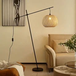 Lindby gulvlampe Dabila, bambus, 165 cm høj, E27