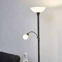 Lindby gulvlampe Elaina, læselampe, rustfarvet, 180 cm, E27
