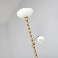 Lindby gulvlampe Elaina, læselampe, messingfarvet, 183cm E27