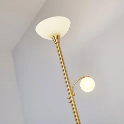 Lindby gulvlampe Elaina, læselampe, messingfarvet, 183cm E27