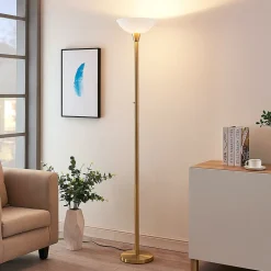 Lindby gulvlampe Ignacia, messingfarvet, glas, 180 cm, E27