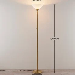 Lindby gulvlampe Ignacia, messingfarvet, glas, 180 cm, E27