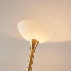 Lindby gulvlampe Ignacia, messingfarvet, glas, 180 cm, E27