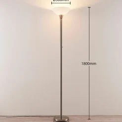Lindby gulvlampe Ignacia, nikkelfarvet, glas, 180 cm, E27