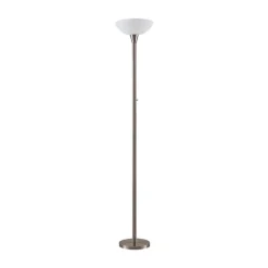 Lindby gulvlampe Ignacia, nikkelfarvet, glas, 180 cm, E27