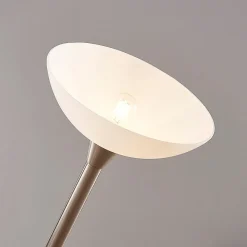 Lindby gulvlampe Ignacia, nikkelfarvet, glas, 180 cm, E27