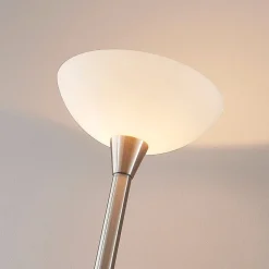 Lindby gulvlampe Ignacia, nikkelfarvet, glas, 180 cm, E27