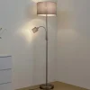 Lindby gulvlampe Jaileen, grå, tekstil, 170 cm, læselampe