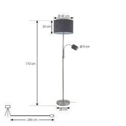 Lindby gulvlampe Jaileen, grå, tekstil, 170 cm, læselampe
