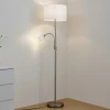 Lindby gulvlampe Jaileen, hvid, tekstil, 170 cm, læselampe