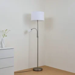 Lindby gulvlampe Jaileen, hvid, tekstil, 170 cm, læselampe